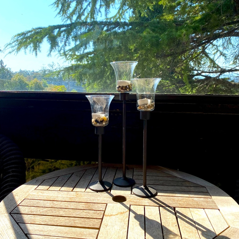 Set of Three Tall Candle holders.
